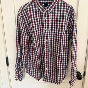 J Crew Men's Slim fit checkered button Down Size XL Navy, Red, White